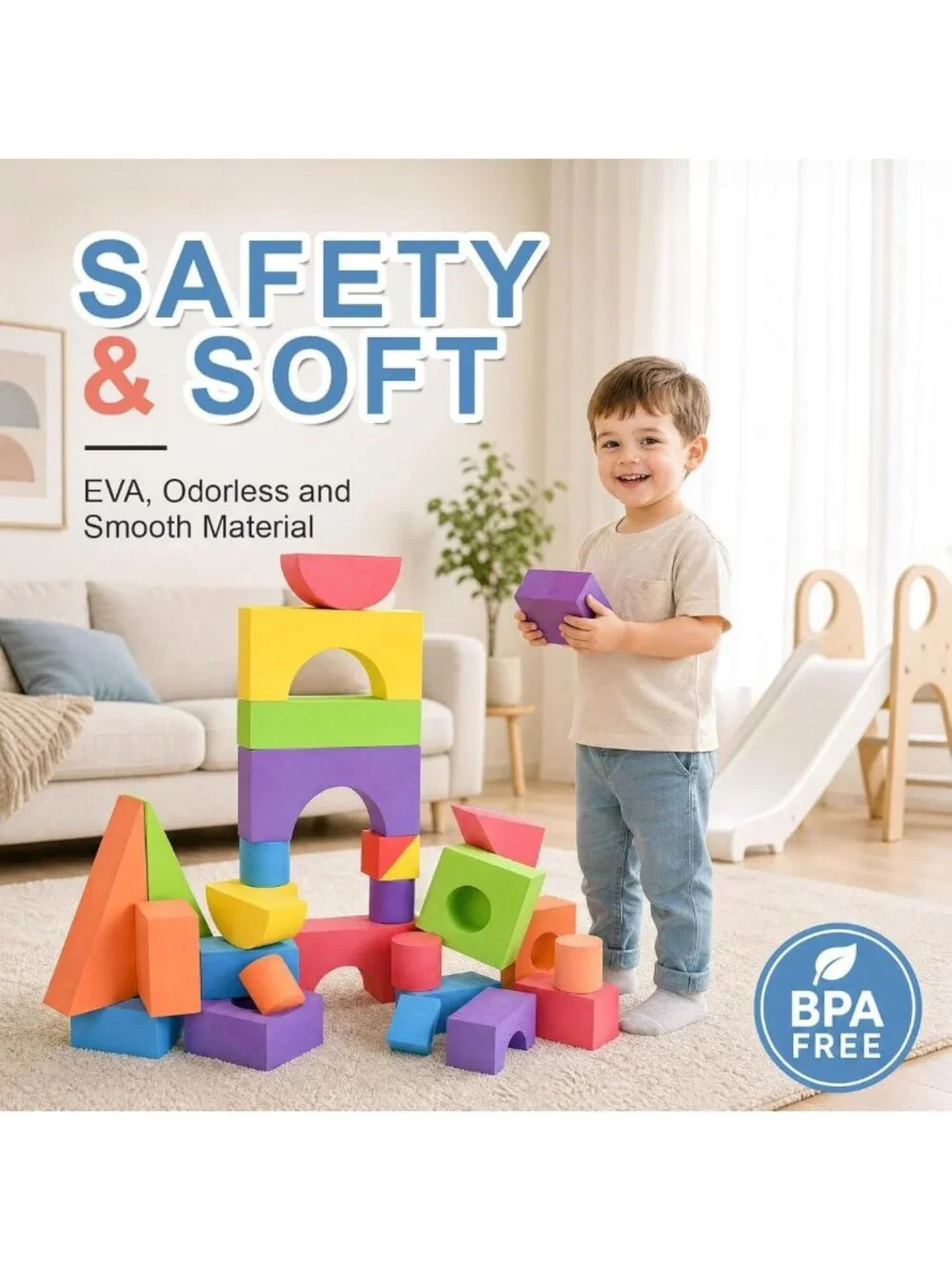Large Foam Building Blocks Set for Toddlers, Non-Toxic Stacking Toy, 30 Pieces